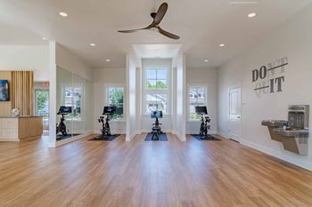 Club-quality fitness center with peloton pods